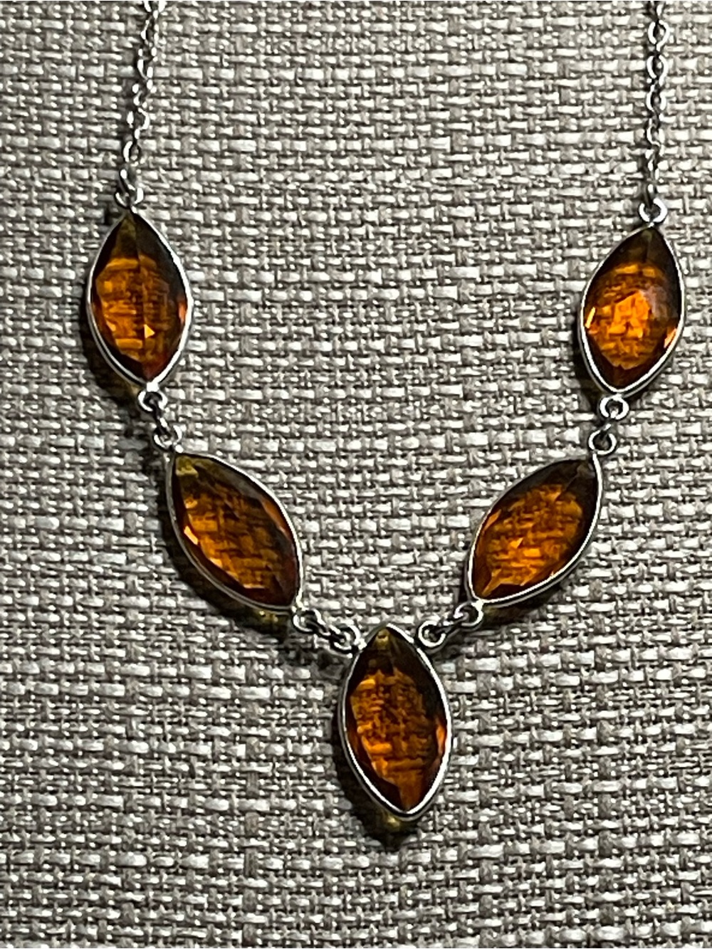 Five Citrine Topaz Stone Pendant 20” total length 925 Silver